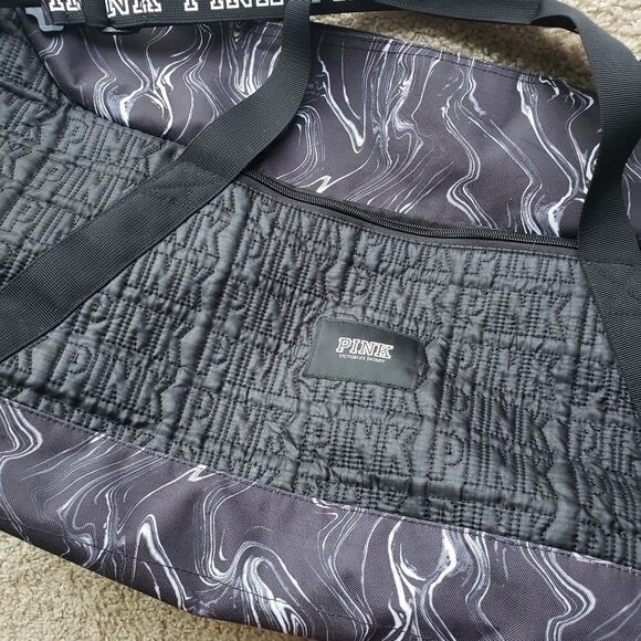 Pink Victoria's Secret Marble Duffle Bag Black GYM yoga Exercise Sports - Picture 6 of 9